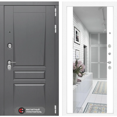 Входная дверь Платинум с Зеркалом Максимум - Белый софт