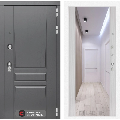 Входная дверь Платинум с Зеркалом Максимум - Сандал белый