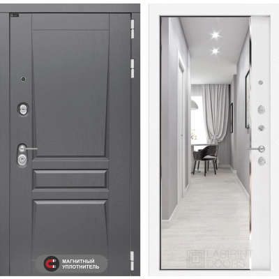 Входная дверь Платинум с зеркалом Панорама - Белый софт