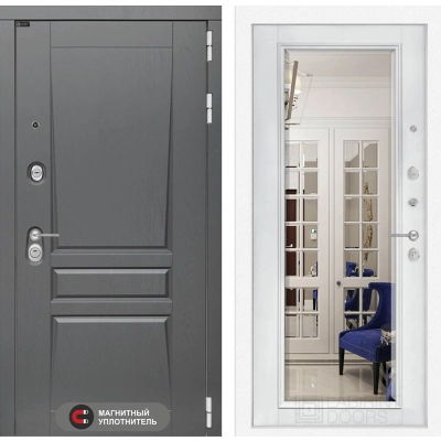 Входная дверь Платинум с Зеркалом Фацет - Белый софт