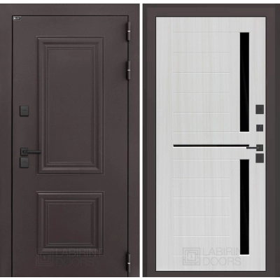 Входная дверь Полярис лайт 02 - Сандал белый, стекло черное