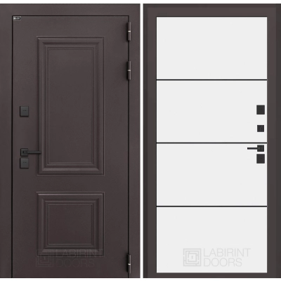 Входная дверь Полярис лайт 25 - Белый софт, черный молдинг