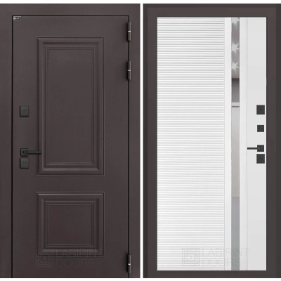 Входная дверь Полярис лайт 31 - Белый софт, зеркальная вставка с тонировкой