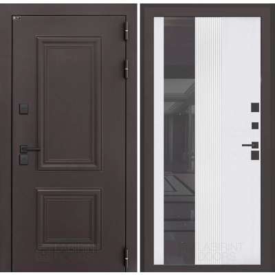 Входная дверь Полярис лайт с зеркалом 32 тонированным - Белый рельеф софт