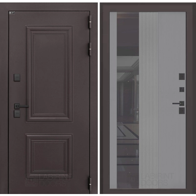 Входная дверь Полярис лайт с зеркалом 32 тонированным - Серый рельеф софт