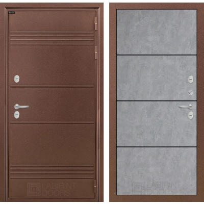 Входная дверь Термо Лайт 25 - Бетон светлый, черный молдинг