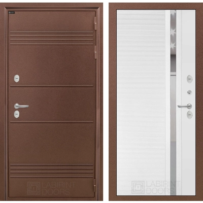 Входная дверь Термо Лайт 31 - Белый софт, зеркальная вставка с тонировкой