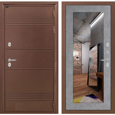 Входная дверь Термо Лайт с Зеркалом 18 - Бетон светлый