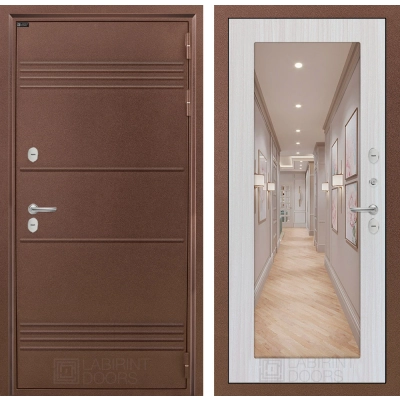 Входная дверь Термо Лайт с Зеркалом 18 - Сандал белый