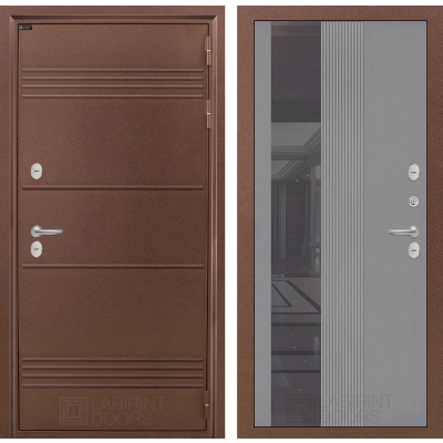 Входная дверь Термо Лайт с Зеркалом 32 тонированным - Серый рельеф софт