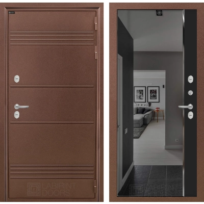 Входная дверь Термо Лайт с зеркалом Панорама с тонировкой - Черный кварц