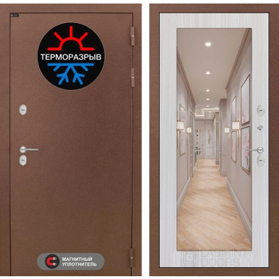 Входная дверь Термо Магнит с Зеркалом 18 - Сандал белый