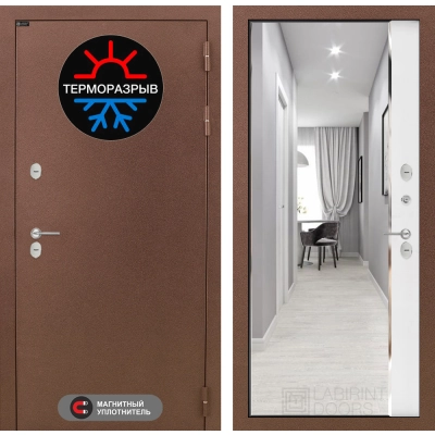 Входная дверь Термо Магнит с зеркалом Панорама - Белый софт