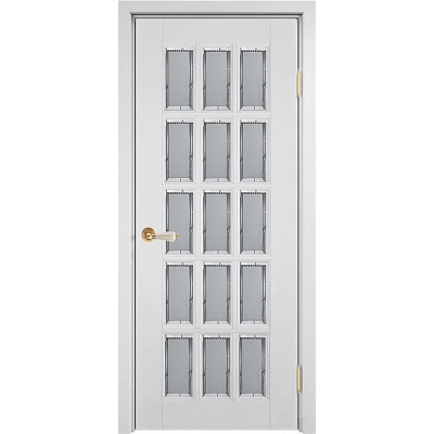 Дверь Лондон 2 массив ольхи со стеклом фацет, эмаль белая