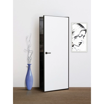 Дверь скрытая INVISIBLE 2.3 метра на себя, кромка AL черный матовый с 4-х сторон под покраску