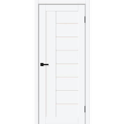 Дверь межкомнатная Браво-29 ПЭТ, Вайт силк, царговая, со стеклом мателюкс