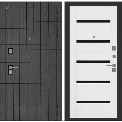 Входная дверь БН-09 панель 01 - Белое дерево, стекло черное