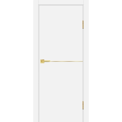 Дверь P-19 кромка ABS. Белый матовый, молдинг золотой