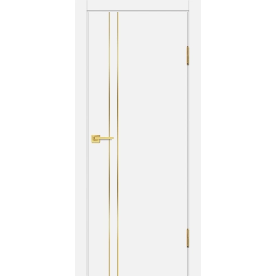 Дверь P-20 кромка ABS. Белый матовый, молдинг золотой