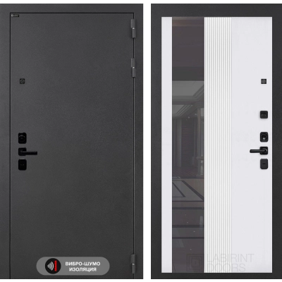 Входная дверь ACUSTICLAB с Зеркалом 32 тонированным - Белый рельеф софт