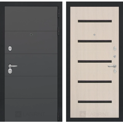 Входная дверь ART 01 - Беленый дуб, стекло черное