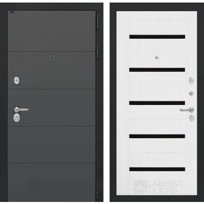 Входная дверь ART 01 - Белое дерево, стекло черное