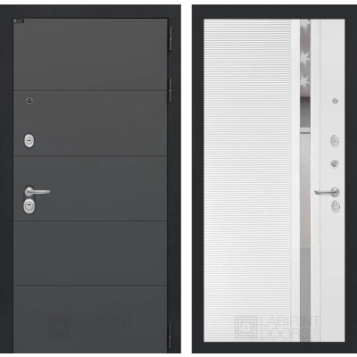 Входная дверь ART 31 - Белый софт, зеркальная вставка с тонировкой