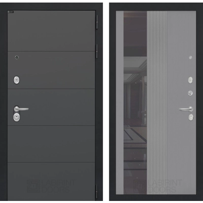Входная дверь ART с Зеркалом 32 тонированным - Серый рельеф софт