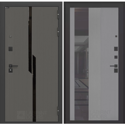Входная дверь CARBON с Зеркалом 32 тонированным - Серый рельеф софт