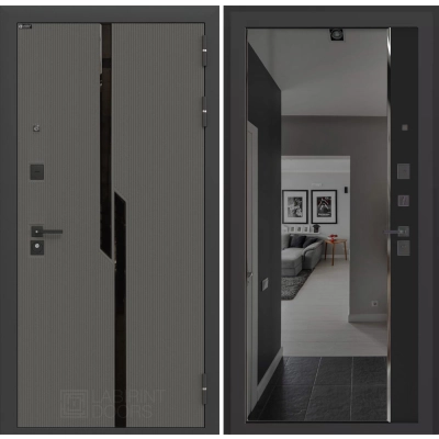 Входная дверь CARBON с зеркалом Панорама с тонировкой - Черный кварц