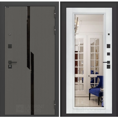 Входная дверь CARBON с Зеркалом Фацет - Белый софт