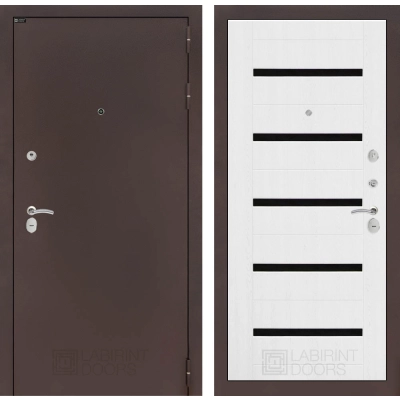 Входная дверь CLASSIC антик медный 01 - Белое дерево, стекло черное