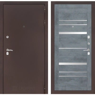 Входная дверь CLASSIC антик медный 20 - Бетон темный, зеркальные вставки