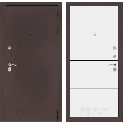 Входная дверь CLASSIC антик медный 25 - Белый софт, черный молдинг