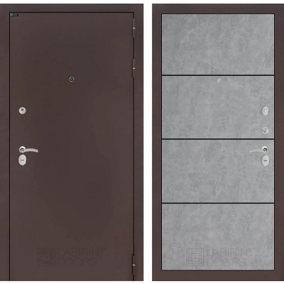 Входная дверь CLASSIC антик медный 25 - Бетон светлый, черный молдинг