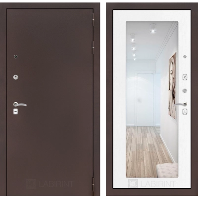 Входная дверь CLASSIC антик медный с Зеркалом 18 - Белое дерево