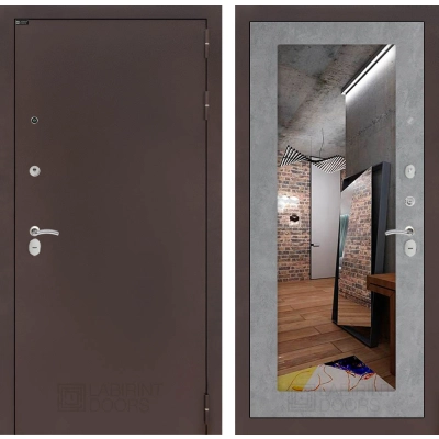 Входная дверь CLASSIC антик медный с Зеркалом 18 - Бетон светлый