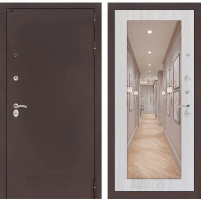 Входная дверь CLASSIC антик медный с Зеркалом 18 - Сандал белый