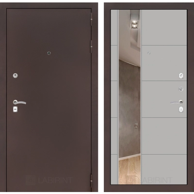 Входная дверь CLASSIC антик медный с Зеркалом 19 - Грей софт