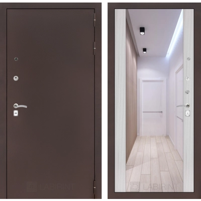 Входная дверь CLASSIC антик медный с Зеркалом Максимум - Сандал белый