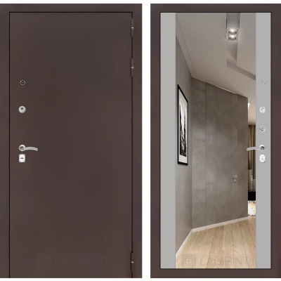 Входная дверь CLASSIC антик медный с Зеркалом Максимум - Софт Грей