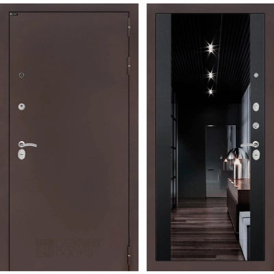 Входная дверь CLASSIC антик медный с Зеркалом тонированным Максимум - Черный кварц