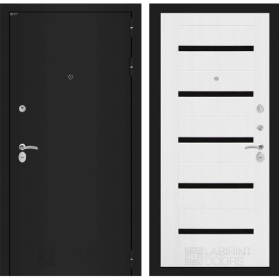 Входная дверь CLASSIC шагрень черная 01 - Белое дерево, стекло черное