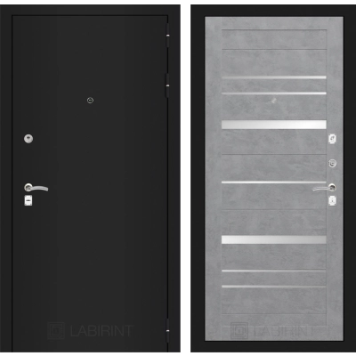 Входная дверь CLASSIC шагрень черная 20 - Бетон светлый, зеркальные вставки