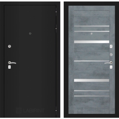 Входная дверь CLASSIC шагрень черная 20 - Бетон темный, зеркальные вставки