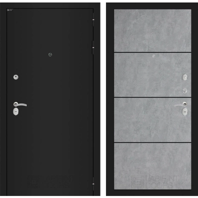 Входная дверь CLASSIC шагрень черная 25 - Бетон светлый, черный молдинг