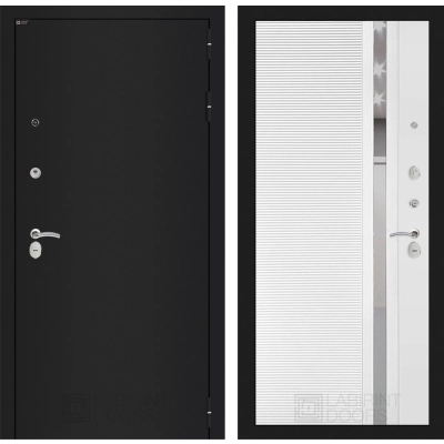 Входная дверь CLASSIC шагрень черная 31 - Белый софт, зеркальная вставка с тонировкой