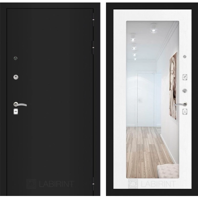 Входная дверь CLASSIC шагрень черная с Зеркалом 18 - Белое дерево