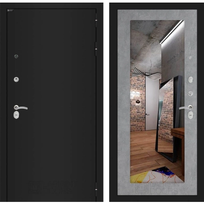 Входная дверь CLASSIC шагрень черная с Зеркалом 18 - Бетон светлый