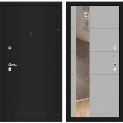 Входная дверь CLASSIC шагрень черная с Зеркалом 19 - Грей софт